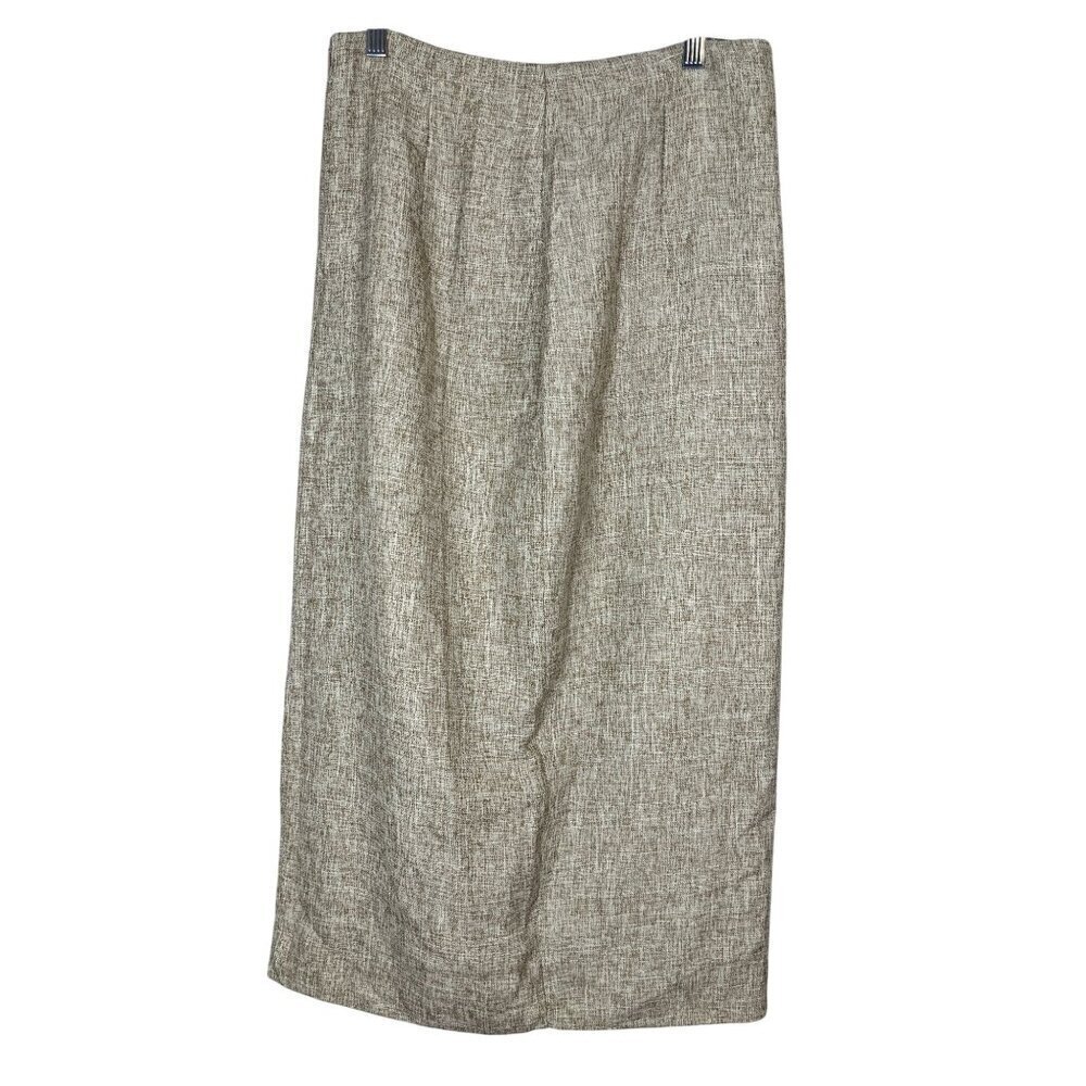 Retro Neutral Tweed Skirt Tan XL Preppy Old Money Classic Chic Glam Pencil 80s